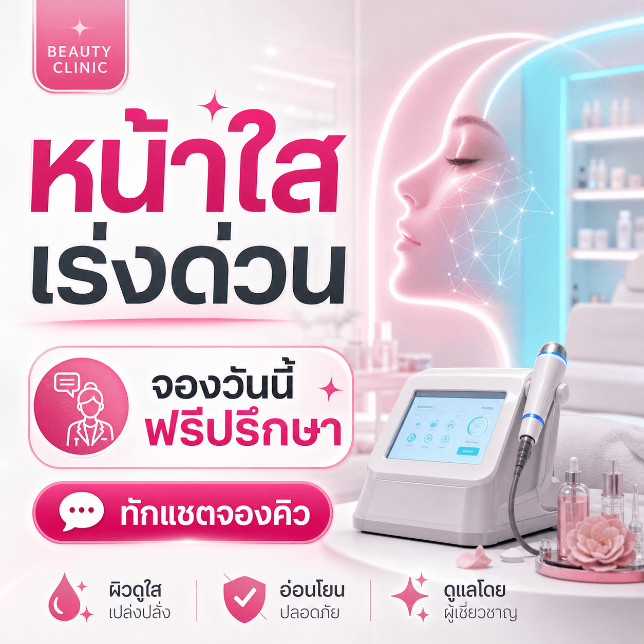 ตัวอย่างโฆษณาคลินิกความงามพร้อมข้อความโปรโมชัน